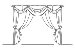 silk curtain alone, continuous line art isolated flat vector