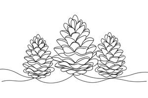 Conifer Cones Continuous line art illustration on white background. vector