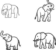A set of elephants drawing outline vector