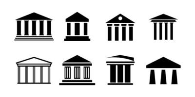 Set of column building government or bank flat icon silhouette . vector