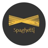 Lettering Spaghetti and a pile of spaghetti on a dark background. Food logo, restaurant menu. vector
