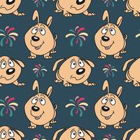 Seamless pattern, funny comical dogs on a blue background. Baby background, textile, print vector