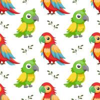 Seamless pattern of cute colorful parrots. Cute cartoon macaw birds. Illustration, background, print for children vector