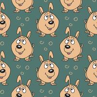 Seamless pattern, funny comical dogs on a green background. Baby background, textile, print vector