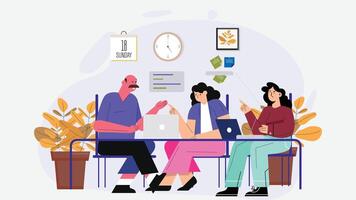 Team members working and communicating to finalize project delivery illustration vector