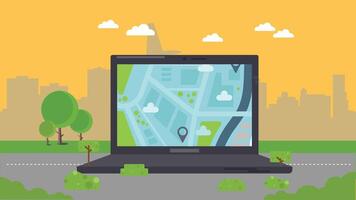 Laptop screen graphic mockup with a green background vector
