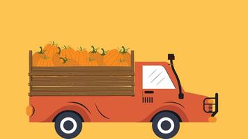 Heavy truck loading with pumpkins in autumn season illustration vector