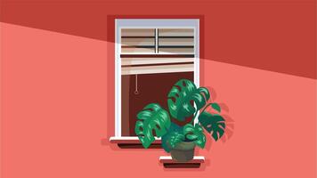 Abstract background of a window in a building with small plant hanging illustration vector