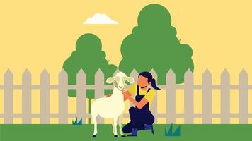 person in a farm field with nature trees background illustration vector