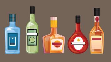 Drink bottles with different colors and styles isolated elements vector