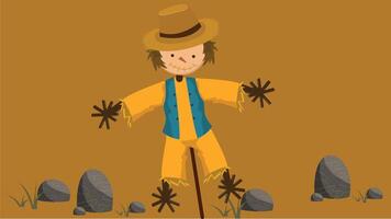 Farm field scarecrow with rocks around illustration vector