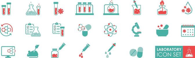 Laboratory icon set. Solid icon set, Solid icon style Contains microscope, flask, chemical, biology, experiment, test tube, research, lab, and more. vector