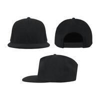 Black snapback caps mockup on a white background, front and back side. photo