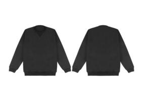 Blank sweatshirt color black template front and back view on white background. crew neck mock up photo