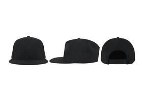 Black snapback caps mockup on a white background, front and back side. photo
