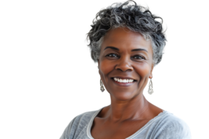 happy mature black female on transparent background png