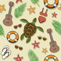 Beach Summer Seamless Pattern Illustration with turtle, guitar, and summer objects vector