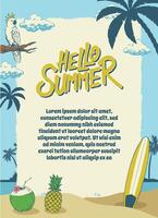 Hello Summer Frame Design with Beach Background Concept vector