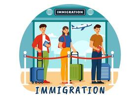 Immigration Illustration, Movement of People with Document Visa and Passport for Relocating to Another Country in a Flat Cartoon Background vector
