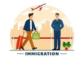 Immigration Illustration, Movement of People with Document Visa and Passport for Relocating to Another Country in a Flat Cartoon Background vector