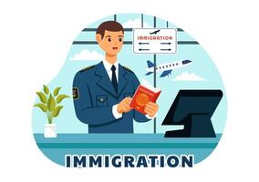 Immigration Illustration, Movement of People with Document Visa and Passport for Relocating to Another Country in a Flat Cartoon Background vector