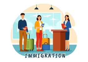 Immigration Illustration, Movement of People with Document Visa and Passport for Relocating to Another Country in a Flat Cartoon Background vector