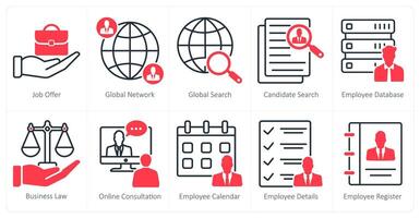 A set of 10 business and office icons as job offer, global network, global serach vector