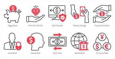 A set of 10 banking icons as piggy bank, premium service, safe transfer vector