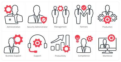 A set of 10 business and office icons as adminsitration, security administrator, management vector