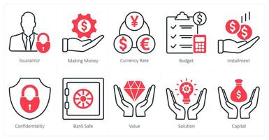 A set of 10 banking icons as gurantor, making money, currency rate vector