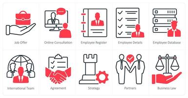 A set of 10 business and office icons as job offer, online consultation, employee register vector