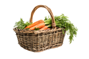 Wicker basket handle with fresh carrot isolated on transparent background png