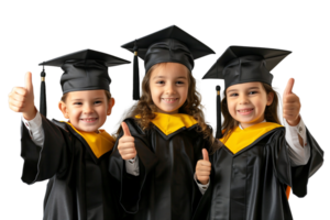 little girls in complete graduation attire stand gives a thumbs-up, symbolizing success on a transparent background png