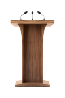 modern wooden lectern with microphone stand isolated on transparent background png