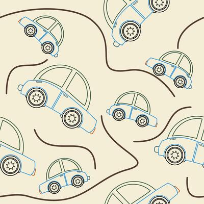 Editable Outline Cartoon Style Classic Cars Vectorized Illustration Seamless Pattern for Creating Background of Vintage Transportation or Children Related Design