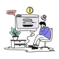 Experience the modern and clean aesthetic of a flat illustration featuring an Error Warning on the web vector