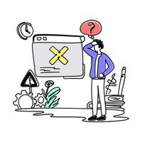 Experience the modern and clean aesthetic of a flat illustration featuring an Error Warning on the web vector