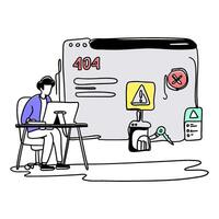 Experience the modern and clean aesthetic of a flat illustration featuring an Error Warning on the web vector