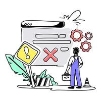 Experience the modern and clean aesthetic of a flat illustration featuring an Error Warning on the web vector
