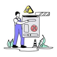 Experience the modern and clean aesthetic of a flat illustration featuring an Error Warning on the web vector