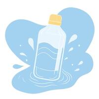 Illustration of a bottle of water on a white background with splashes vector
