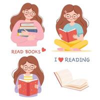 illustration of a girl reading a book. Isolated objects on white background. vector