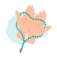 illustration of praying hands with rosary on white background. vector