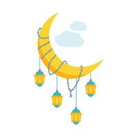 Ramadan Kareem moon with lanterns. illustration in flat style vector