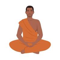 Buddhist monk meditating in lotus pose. vector