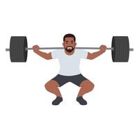 Man doing Barbell squat exercise with too much weights. Ego lifting. vector