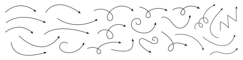 Collection of curved arrows. Set simple curved hand drawn arrows. Collection of pointers. vector