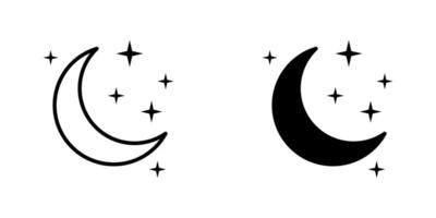 Crescent moon with stars icon on white background. Night icon. Crescent moon icon. Minimalist style. vector