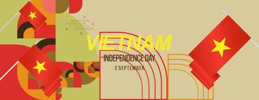 Vietnam Independence Day banner in modern geometric style. Wide banner for celebration day with flags and typography. National holiday celebration backgrounds. Happy Vietnam Independence Day vector