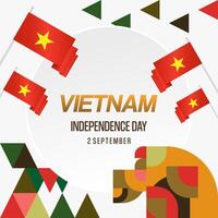 Vietnam Independence Day banner in modern geometric style. Square banner for celebration day with flags and typography. National holiday celebration backgrounds. Happy Vietnam Independence Day vector